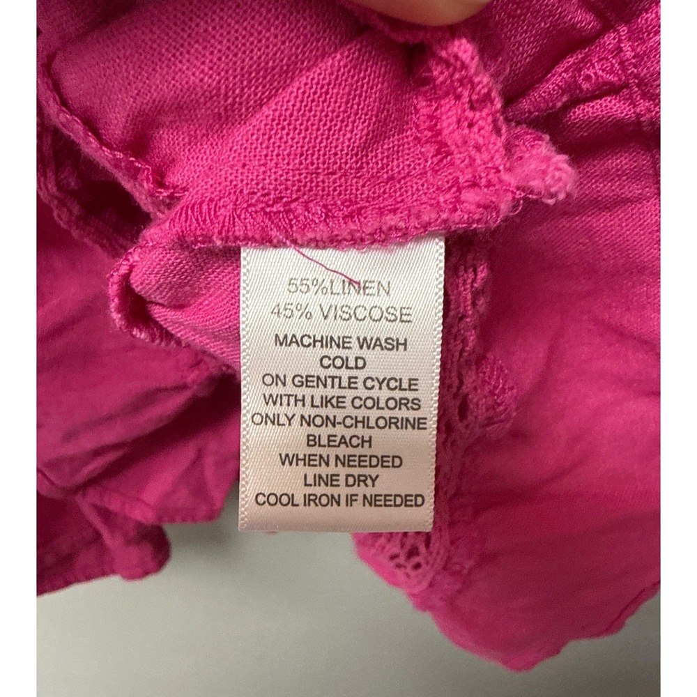 NWT Calligraphie Linen Blend Blouse Womens M Pink Boho Peasant Tassel Crochet - Picture 5 of 7